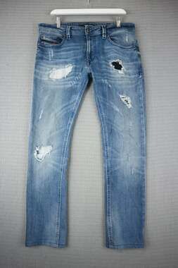Diesel Thavar D.N.A. Slim Skinny Distressed Denim Jeans Light Blue 32x32 Stretch